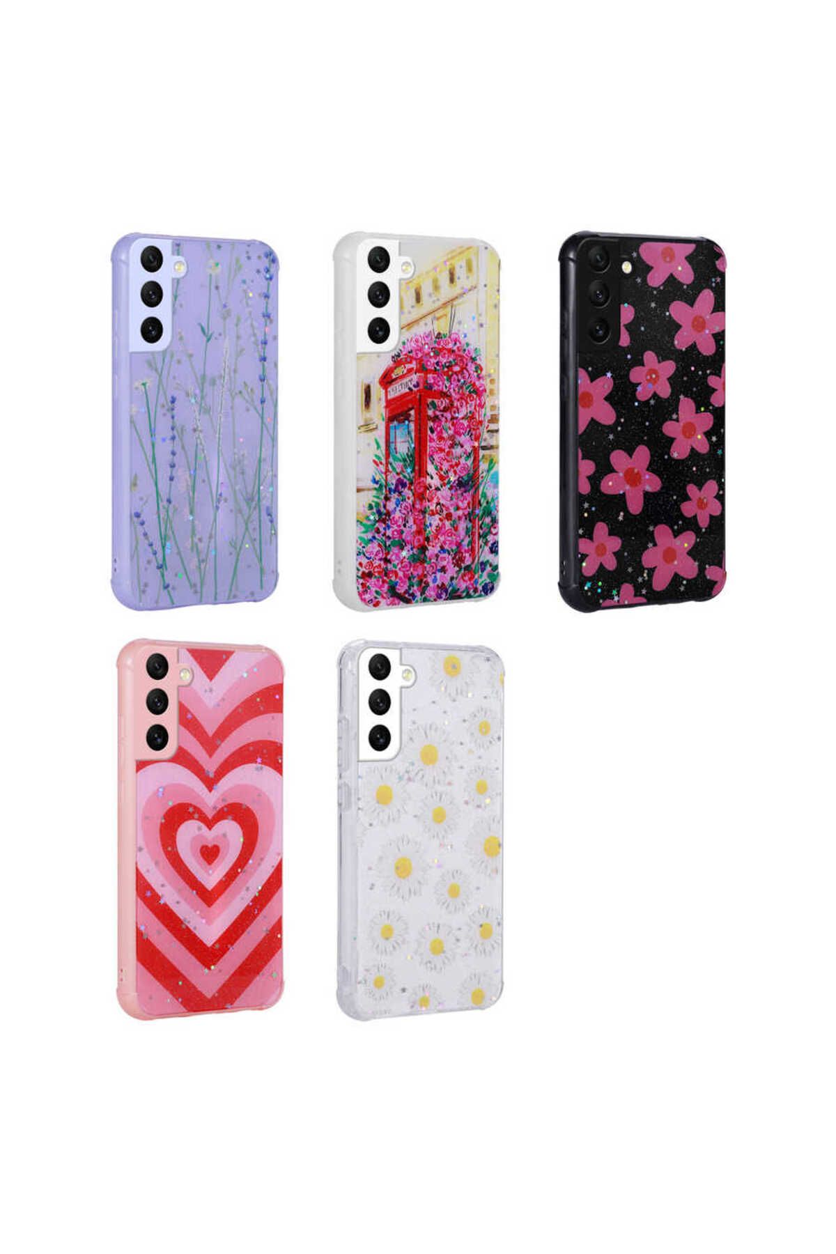 Galaxy S21 FE Uyumlu Simli Desenli Kamera Korumalı Parlak Zore Popy Kılıf-Çiçek