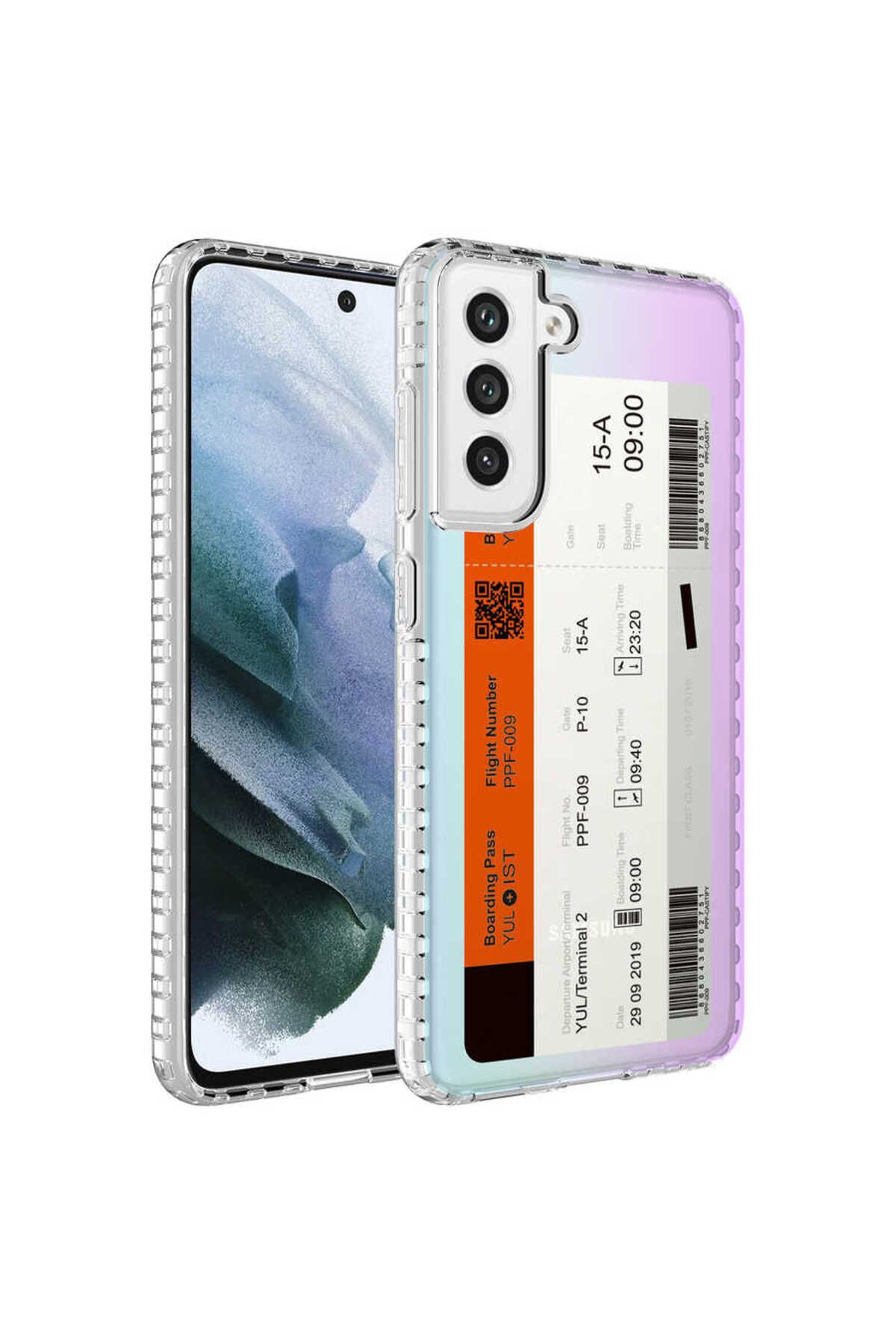 Galaxy S21 FE Uyumlu Airbag Kenarlı Renkli Desenli Silikon Zore Elegans Kılıf-NO1