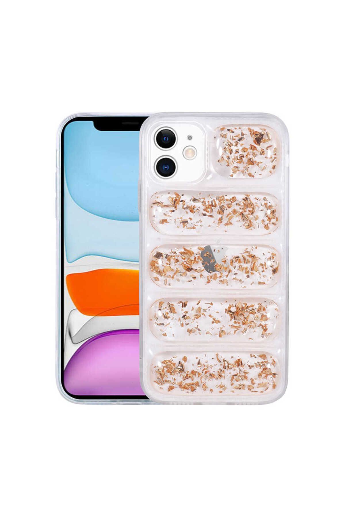 iPhone 11 Uyumlu Kamera Korumalı Simli Airbag'li Zore Dalga Kılıf-Gold
