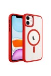 iPhone 11 Uyumlu Wireless Şarj Özellikli Zore Krom Magsafe Silikon Kılıf-Kırmızı iPhone 11 Uyumlu Wireless Şarj Özellikli Zore Krom Magsafe Silikon Kılıf-Kırmızı
