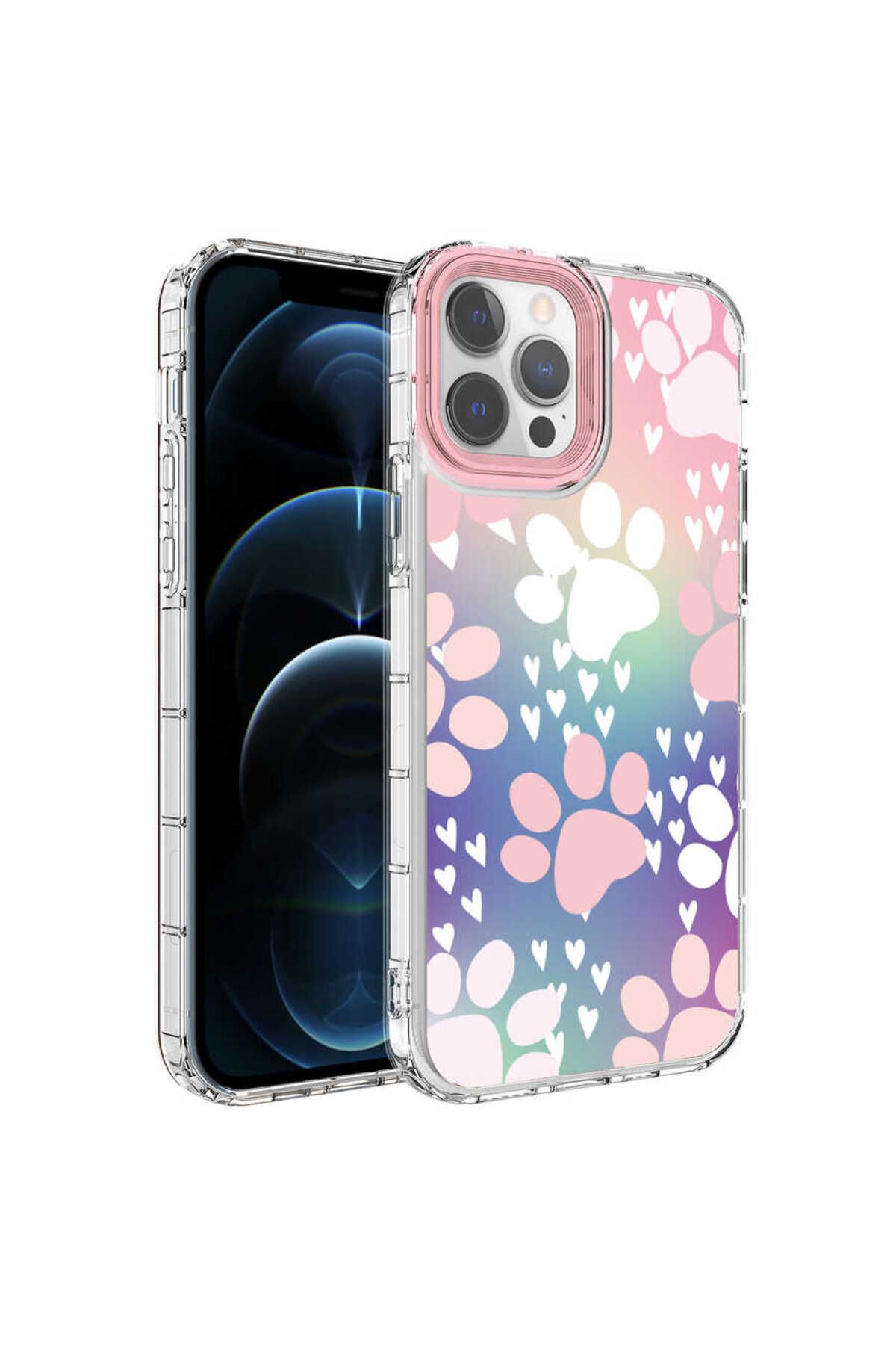 iPhone 12 Pro Max Uyumlu Kamera Korumalı Renkli Desenli Sert Silikon Zore Korn Kılıf-NO7