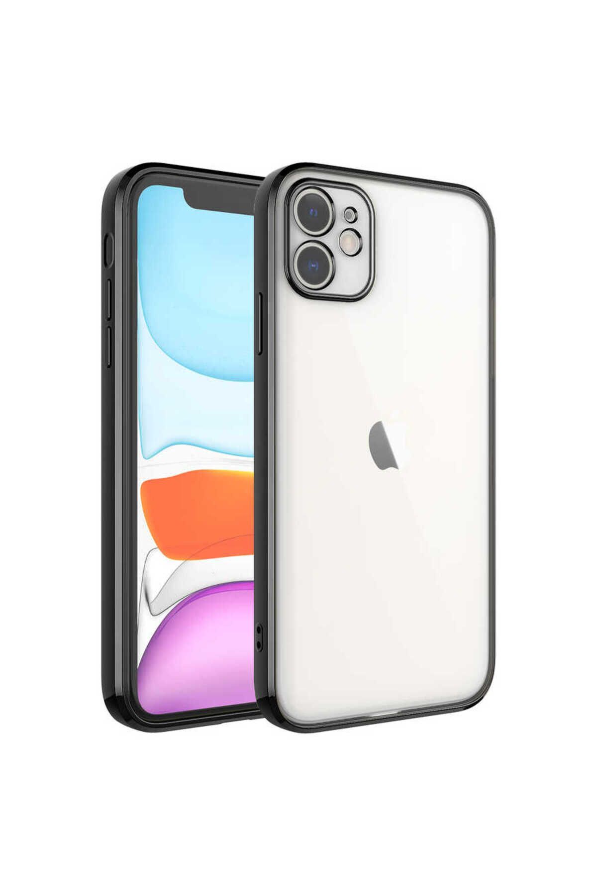 iPhone 11 Uyumlu Zore Glitter Full Renkli Silikon Kılıf-Siyah