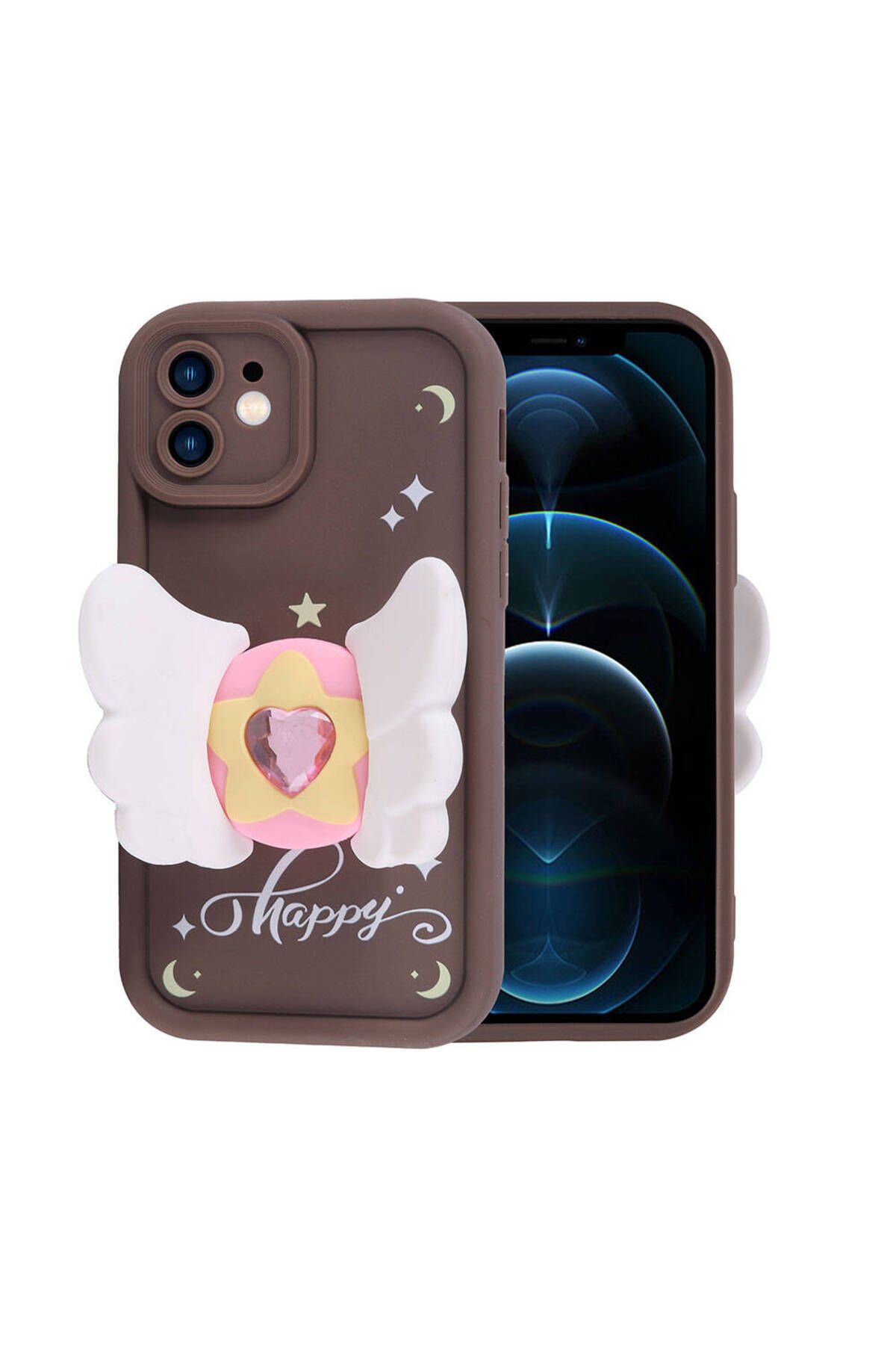 iPhone 12 Kılıf Kamera Korumalı Figür Tasarımlı Zore Kapya Kapak-Koyu Kahve iPhone 12 Kılıf Kamera Korumalı Figür Tasarımlı Zore Kapya Kapak-Koyu Kahve