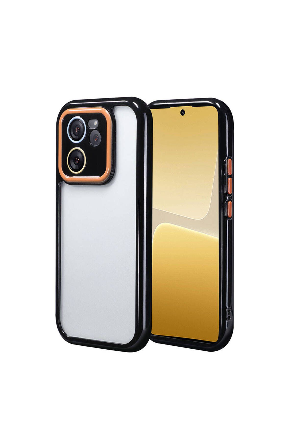 Xiaomi Mi 13T Pro Kılıf Kamera Korumalı Renkli Kenar ve Çerçeve Tasarımlı Zore Vitamin Kapak-Siyah