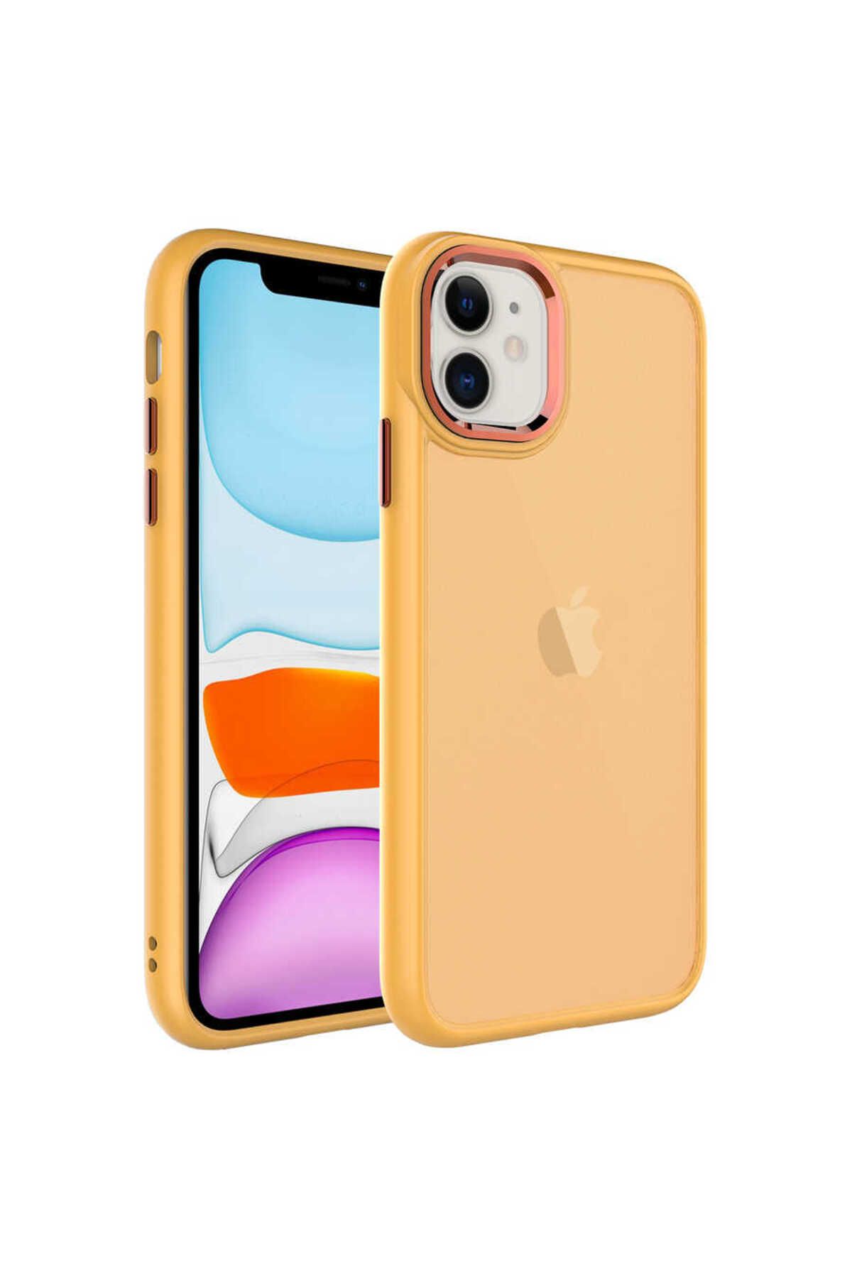 iPhone 11 Uyumlu Buzlu Sert PC Zore May Kılıf-Turuncu