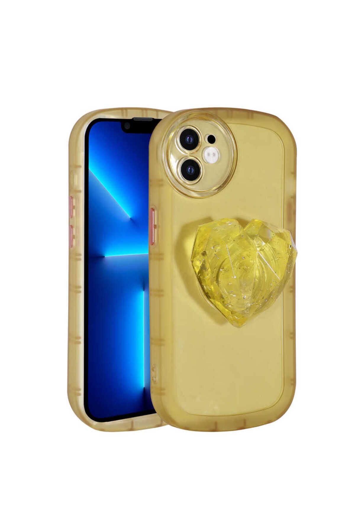 iPhone 11 Uyumlu Kamera Korumalı Pop Soketli Renkli Zore Ofro Kılıf-Sarı