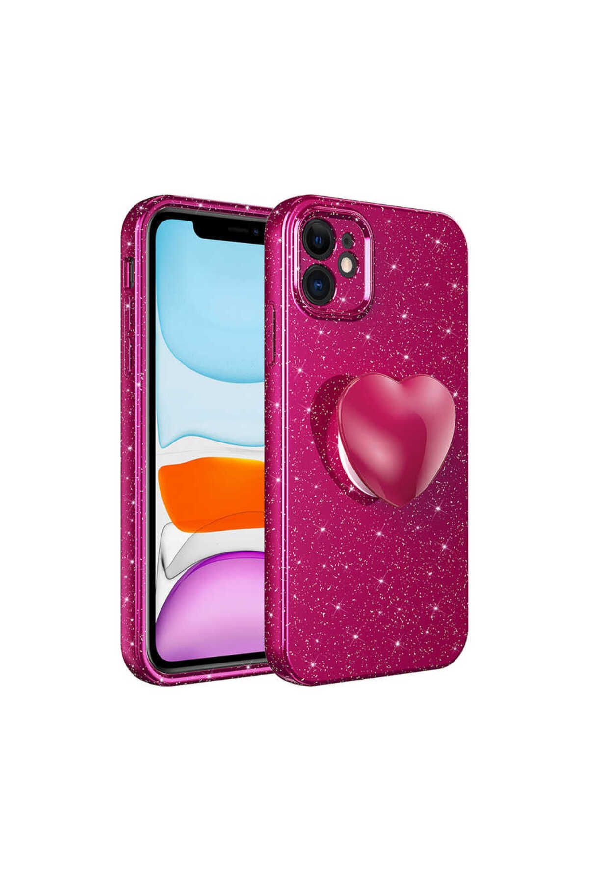 iPhone 11 Uyumlu Kamera Korumalı Simli Pop Soketli Lüks Zore Koton Soketli Kılıf-Mürdüm