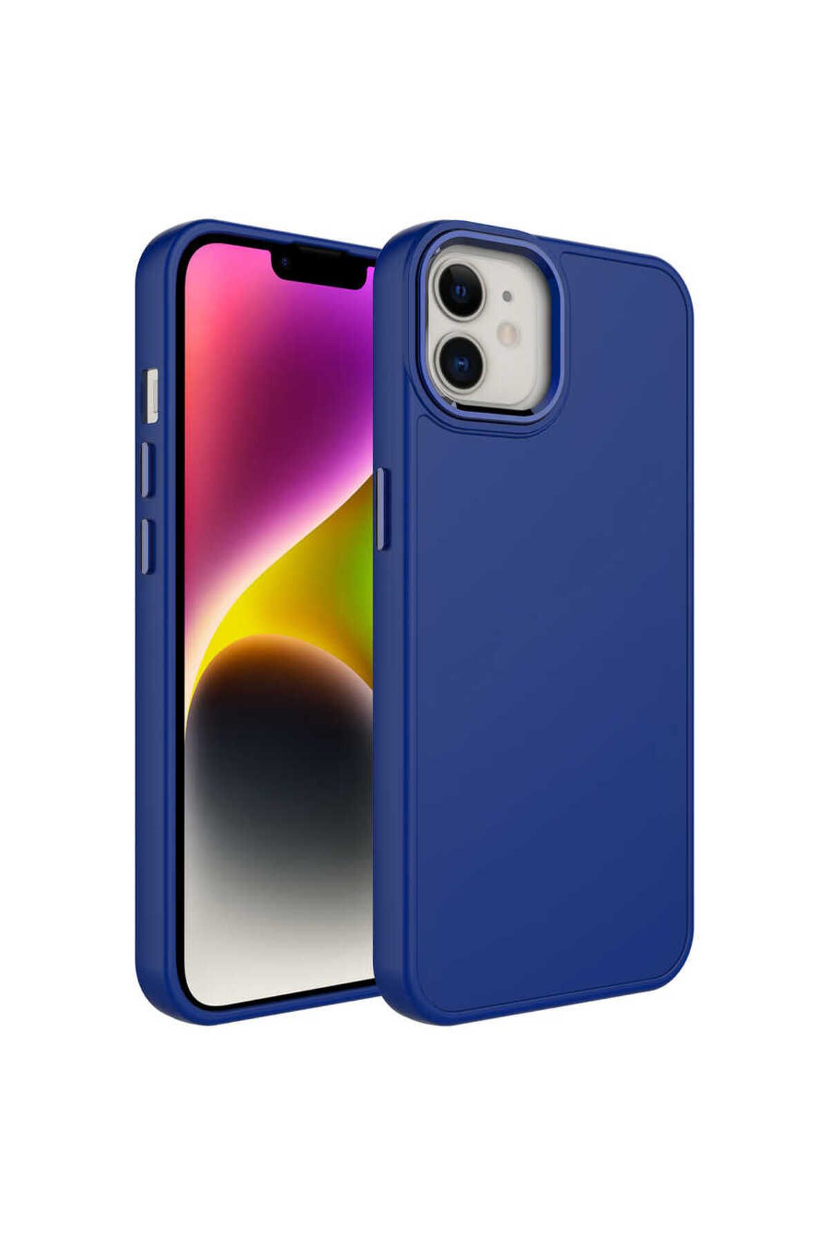 iPhone 11 Uyumlu Metal Çerçeve ve Buton Tasarımlı Silikon Zore Luna Kılıf-Lacivert
