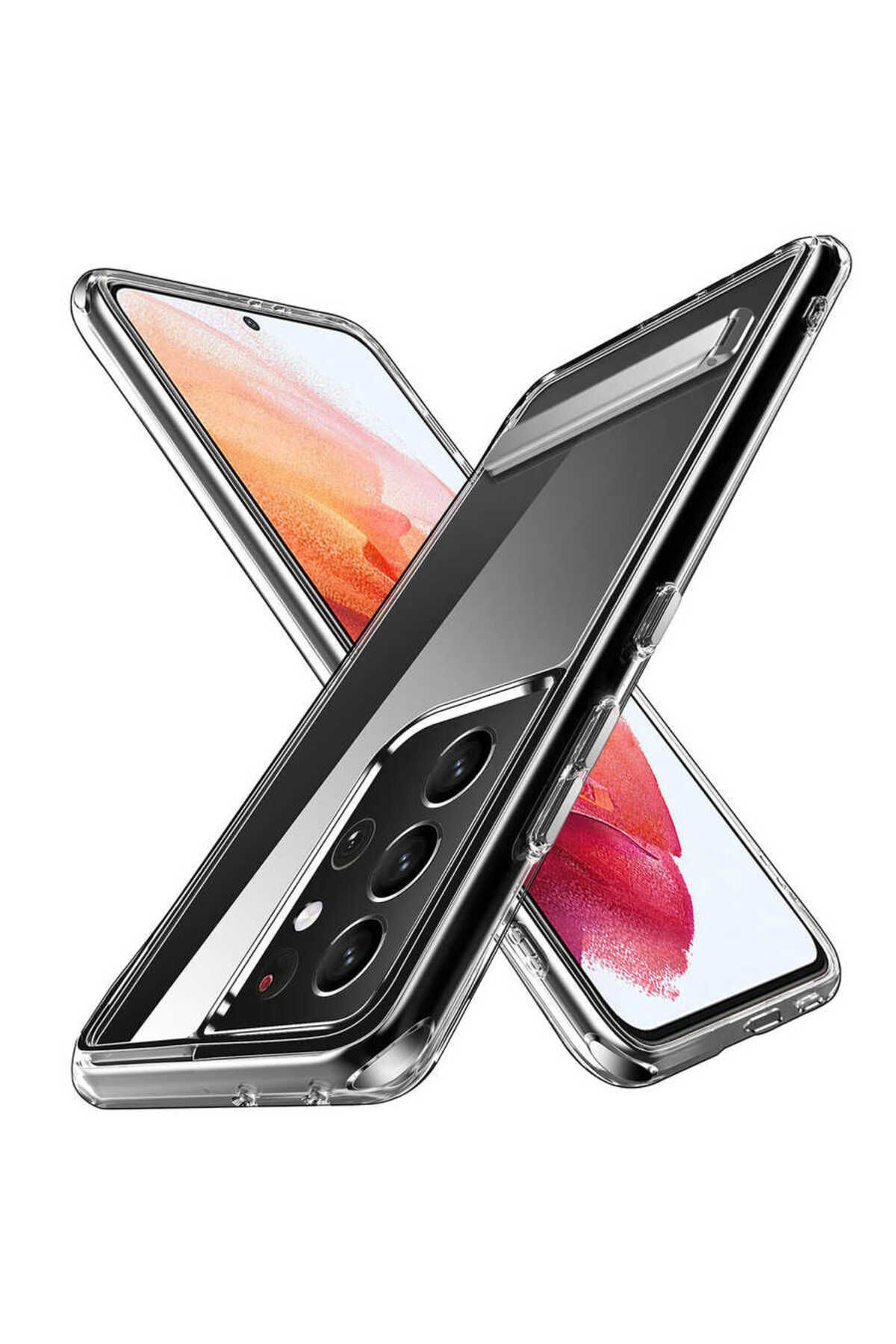 Galaxy S21 Ultra Uyumlu Standlı Şeffaf Silikon Zore L-Stand Kılıf-Renksiz