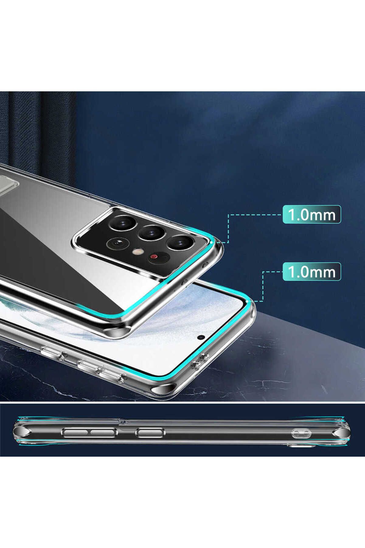 Galaxy S21 Ultra Uyumlu Standlı Şeffaf Silikon Zore L-Stand Kılıf-Renksiz
