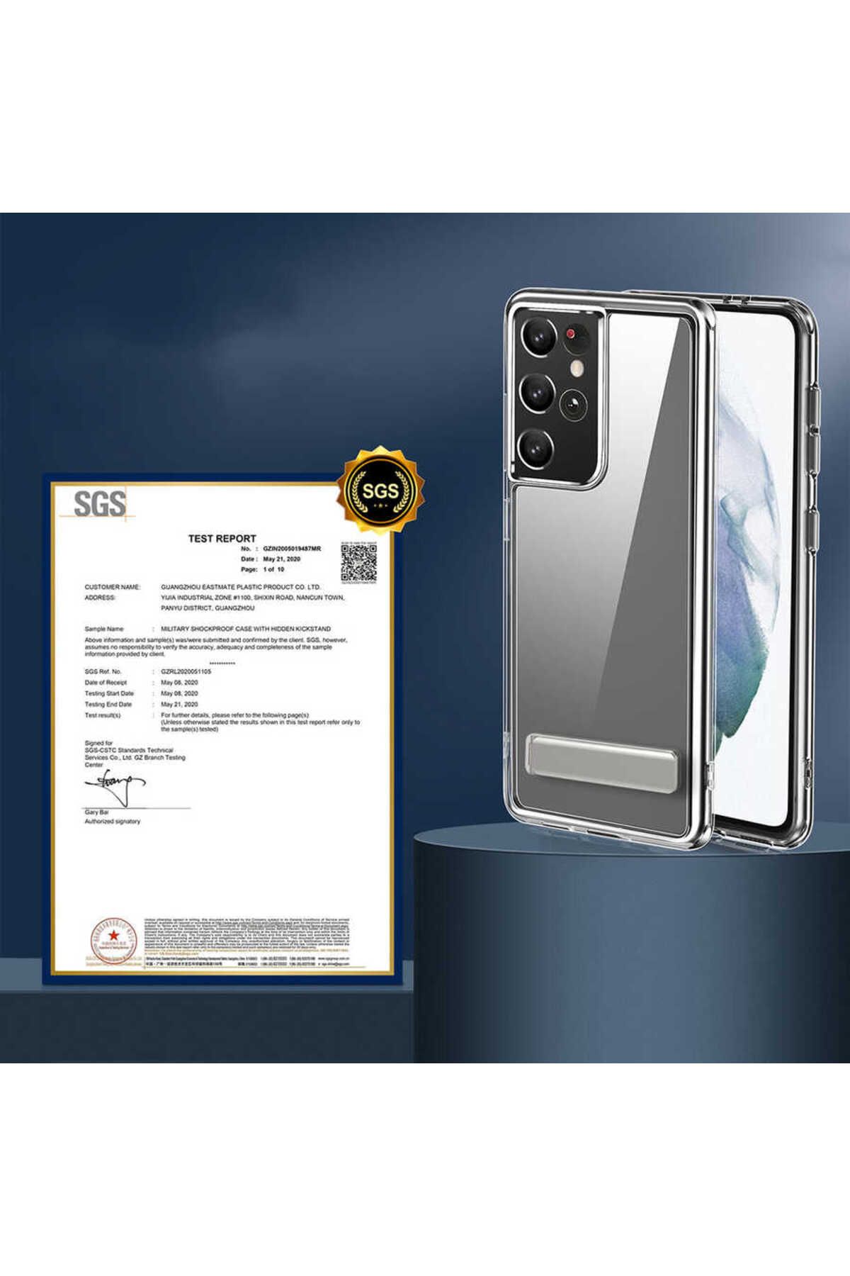 Galaxy S21 Ultra Uyumlu Standlı Şeffaf Silikon Zore L-Stand Kılıf-Renksiz Galaxy S21 Ultra Uyumlu Standlı Şeffaf Silikon Zore L-Stand Kılıf-Renksiz