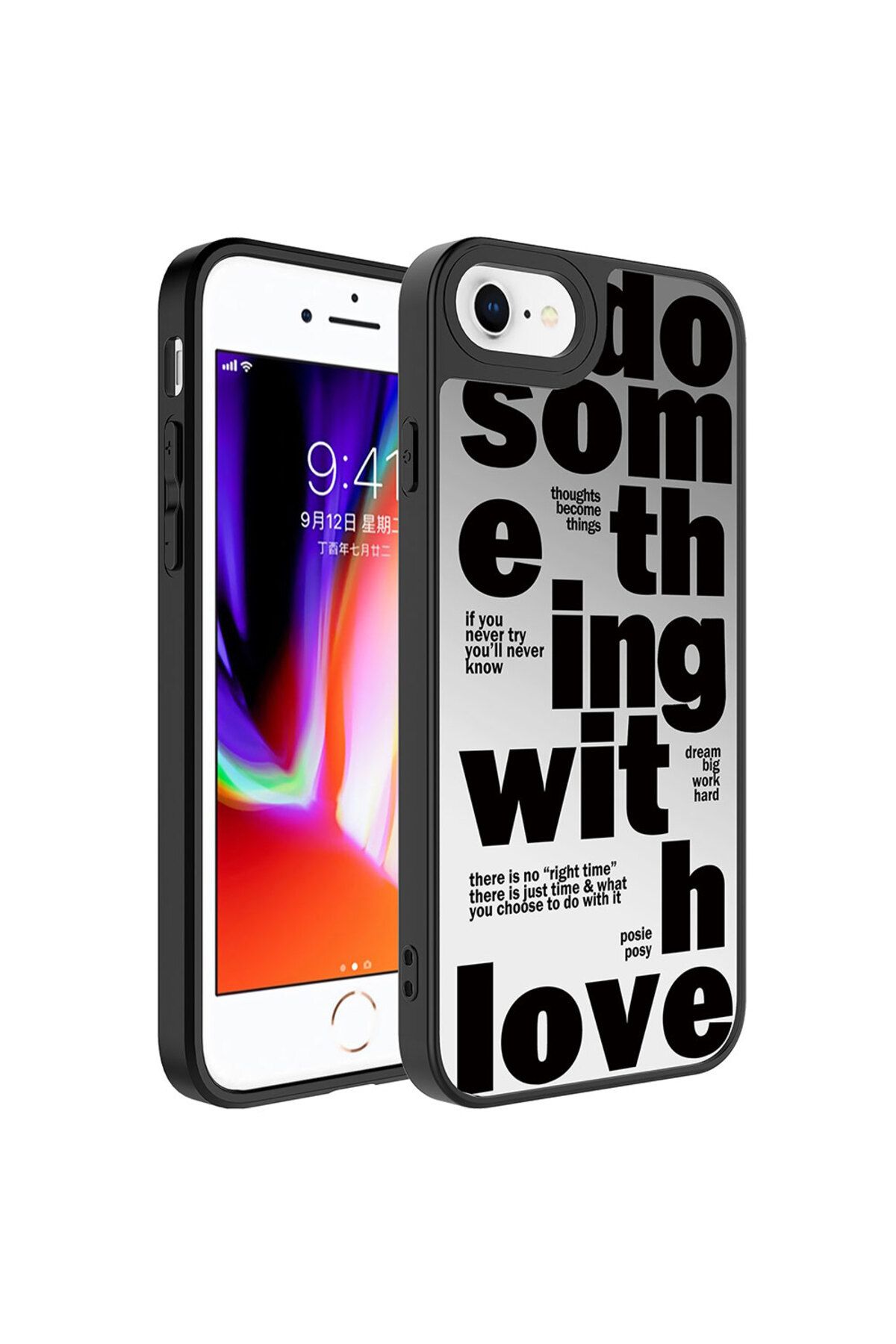 iPhone SE 2022 Uyumlu Aynalı Desenli Kamera Korumalı Parlak Zore Mirror Kılıf-Love
