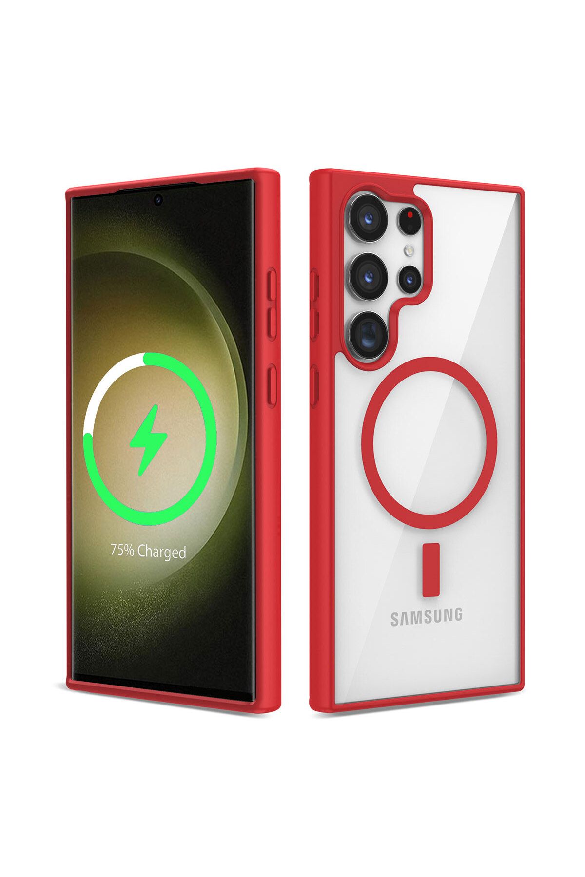 Galaxy S22 Ultra Uyumlu Magsafe Wireless Şarj Özellikli Silikon Zore Ege Kılıf-Kırmızı