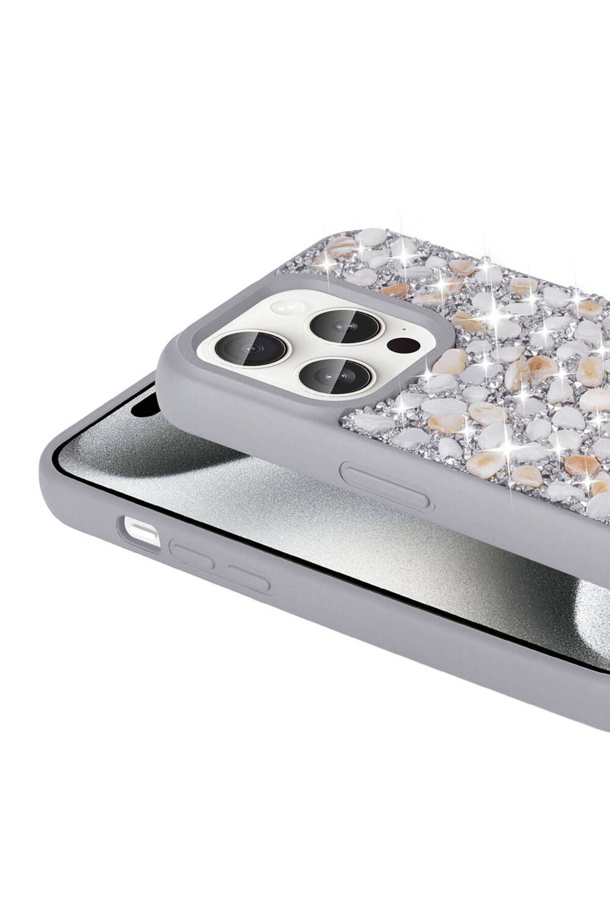 iPhone 15 Pro Uyumlu Parlak Taşlı Tasarım Zore Linea Kılıf-Siyah