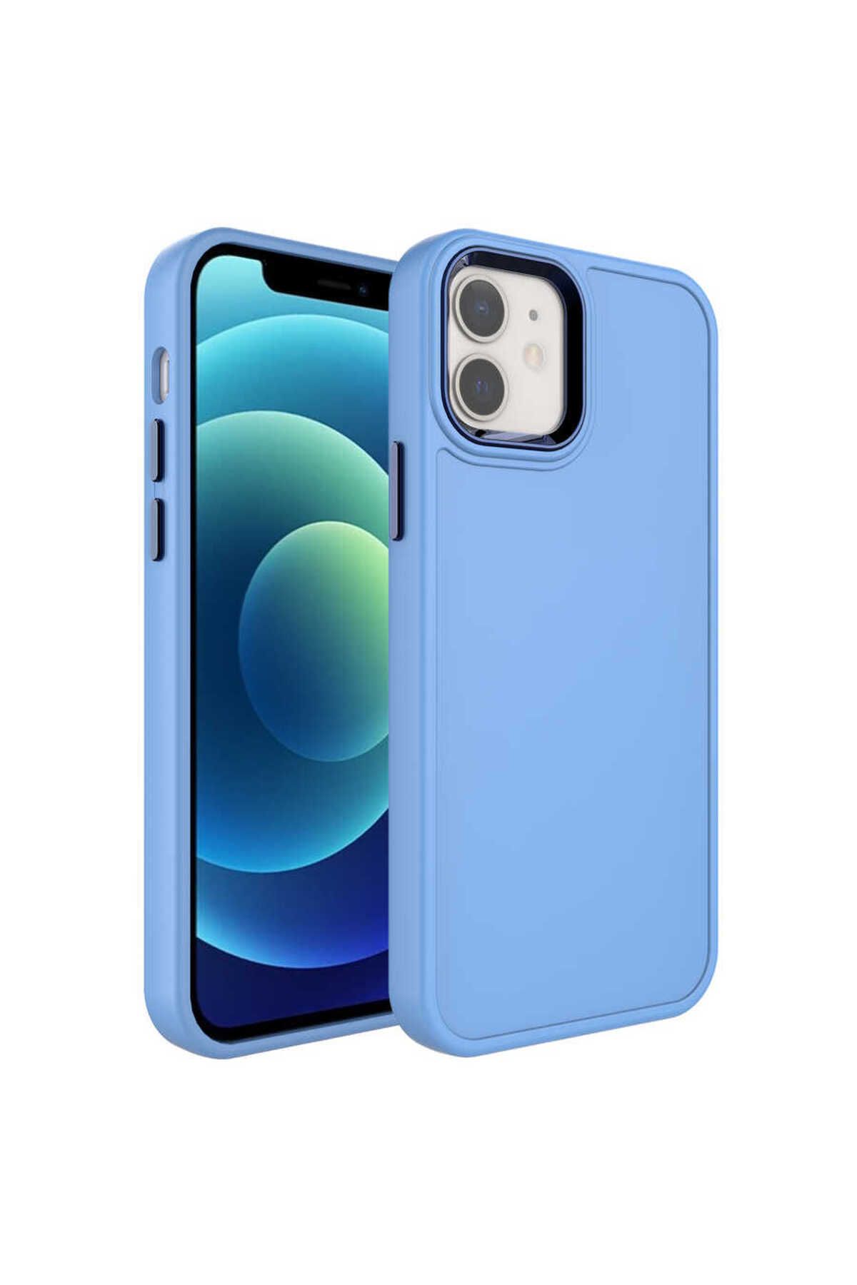 iPhone 11 Uyumlu Metal Çerçeve ve Buton Tasarımlı Sert Zore Botox Kılıf-Mavi