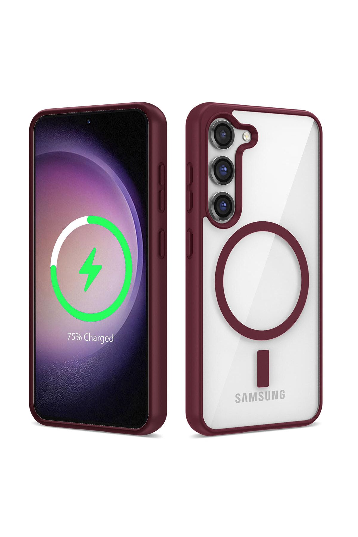 Galaxy S22 Plus Uyumlu Magsafe Wireless Şarj Özellikli Silikon Zore Ege Kılıf-Koyu Kırmızı