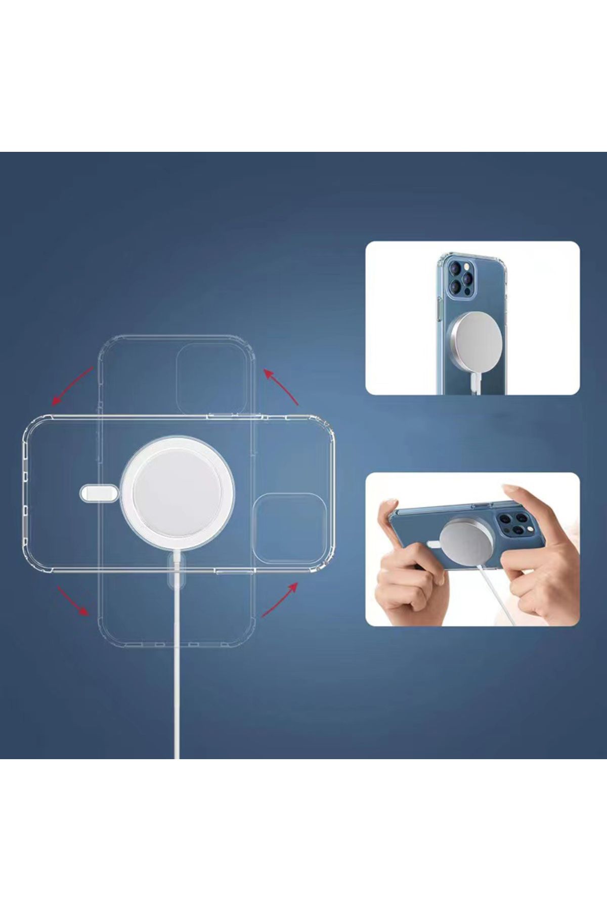 iPhone 11 Pro Max Uyumlu Magsafe Şarj Özellikli Şeffaf Sert PC Zore Embos Kılıf-Renksiz