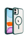iPhone 11 Uyumlu Wireless Şarj Özellikli Zore Krom Magsafe Silikon Kılıf-Koyu Yeşil iPhone 11 Uyumlu Wireless Şarj Özellikli Zore Krom Magsafe Silikon Kılıf-Koyu Yeşil