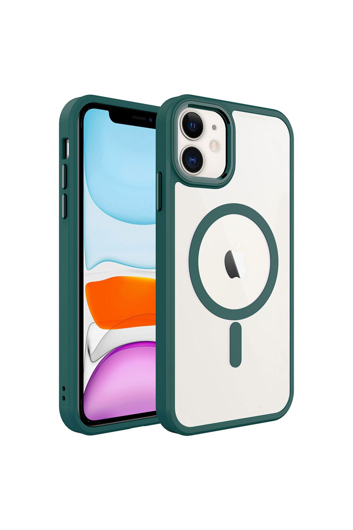 iPhone 11 Uyumlu Wireless Şarj Özellikli Zore Krom Magsafe Silikon Kılıf-Koyu Yeşil iPhone 11 Uyumlu Wireless Şarj Özellikli Zore Krom Magsafe Silikon Kılıf-Koyu Yeşil