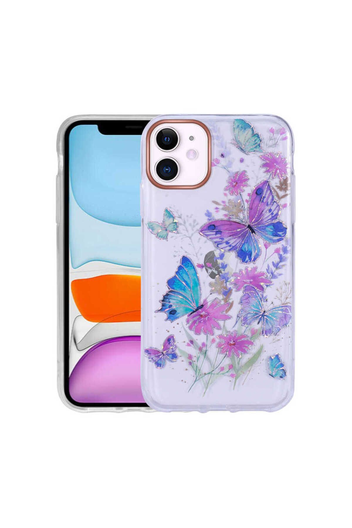 iPhone 11 Uyumlu Desenli Simli Sert Zore İnka Kılıf-NO1