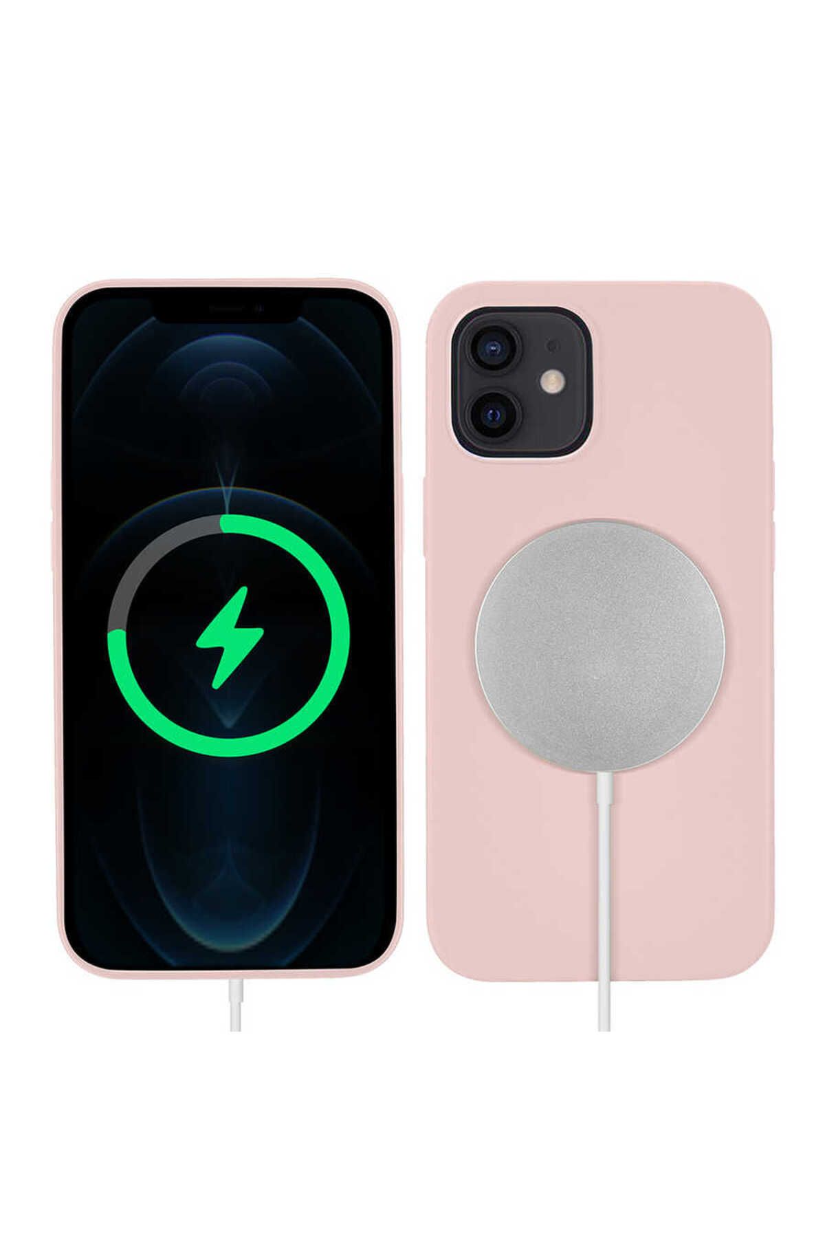 iPhone 12 Mini Uyumlu Zore Silksafe Wireless Kılıf-Pembe Açık