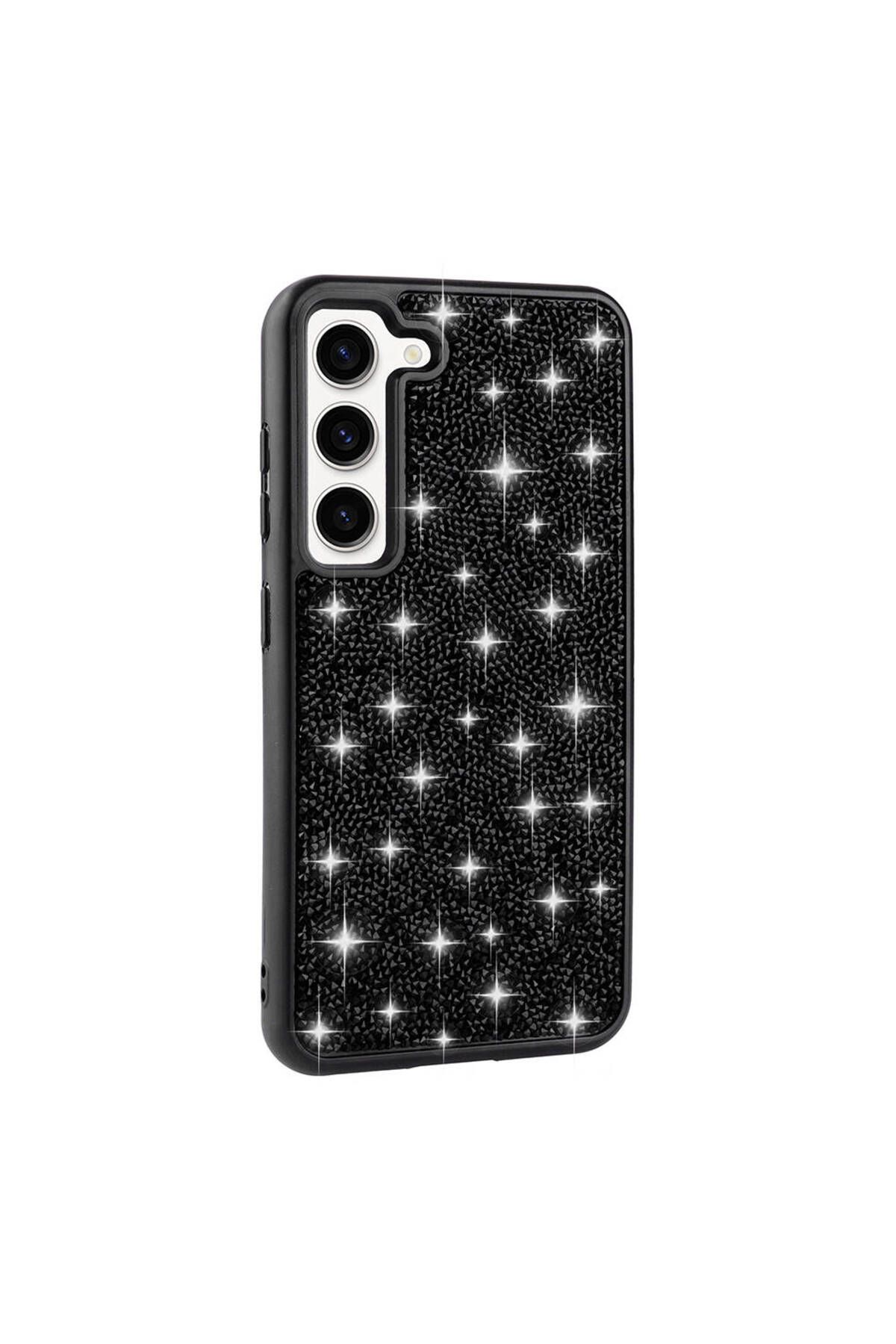 Galaxy S23 Uyumlu Parlak Taşlı Tasarım Pırlanta Zore Kılıf-Siyah