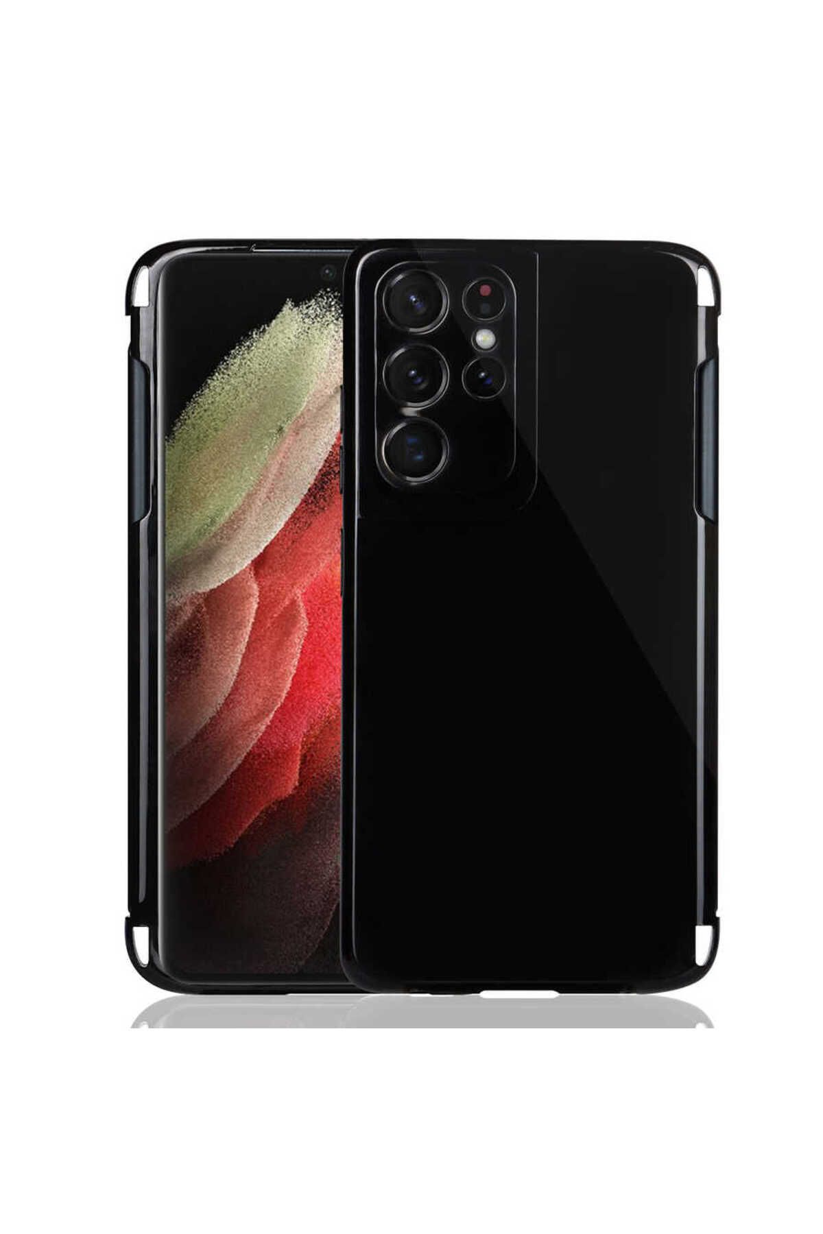 Galaxy S21 Ultra Uyumlu Zore Kalem Bölmeli Süper Silikon Kılıf-Siyah